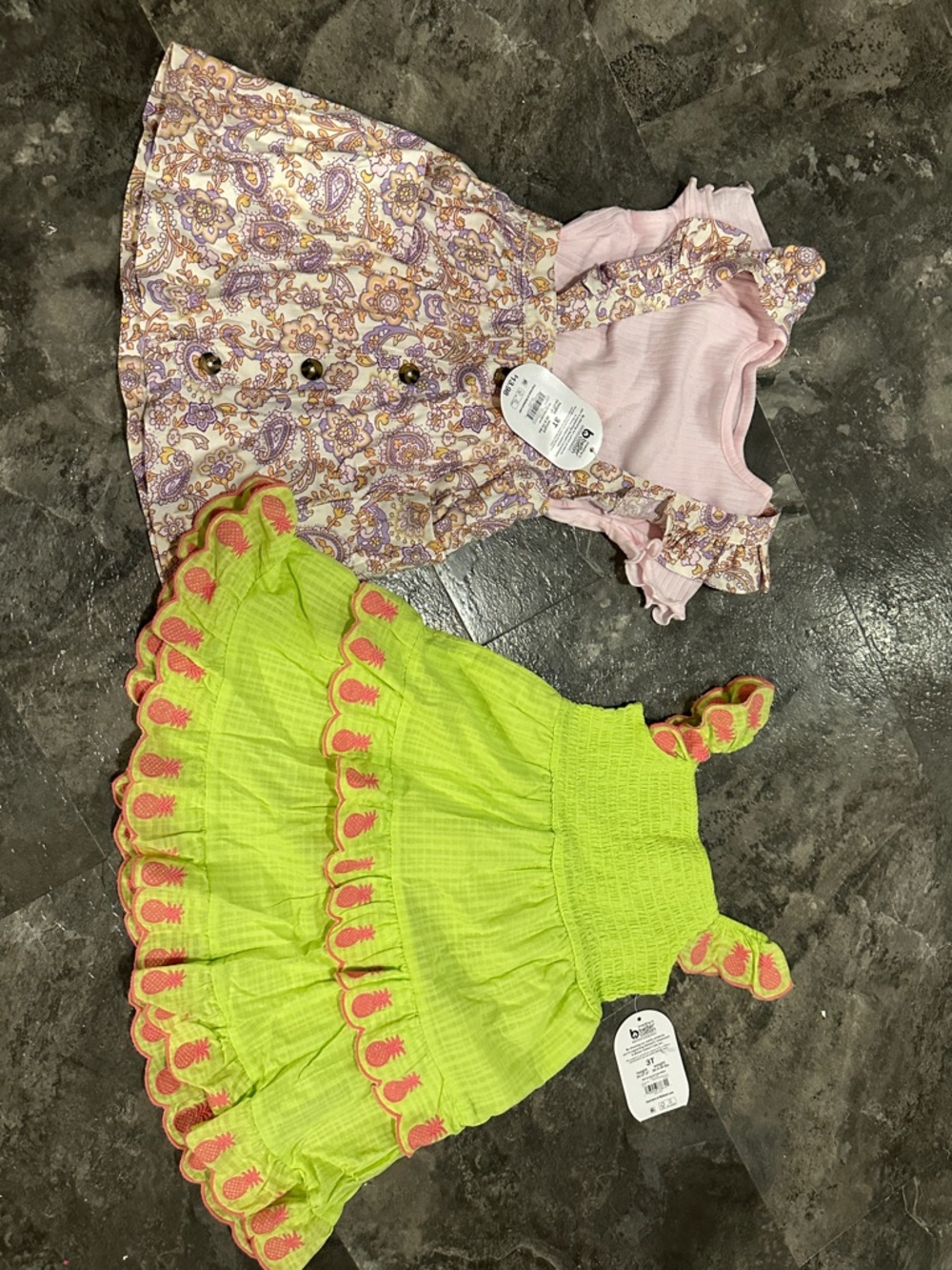 wonder nation Pink Paisley Dress & Lime Green Pineapple Trim Dress - Girls